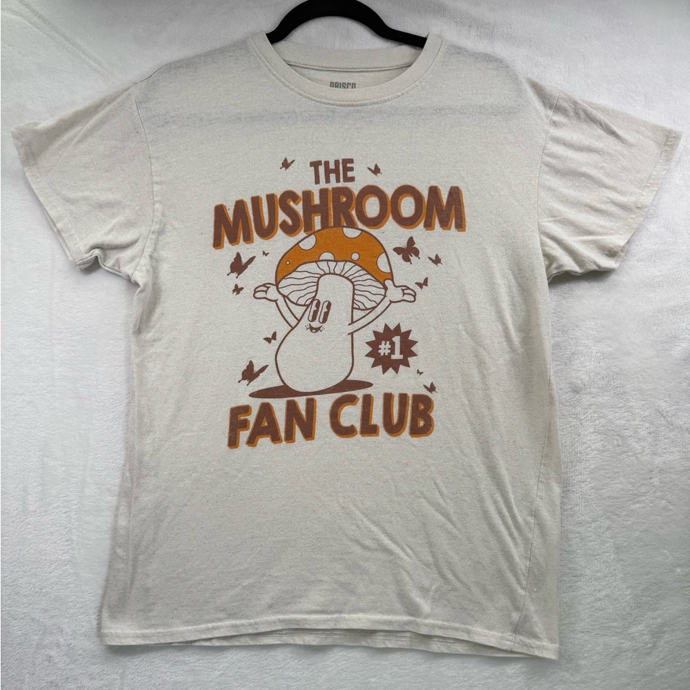 Vintage Look The Mushroom Fan Club Shirt Large Brisco Butterfly Beige Retro Hip